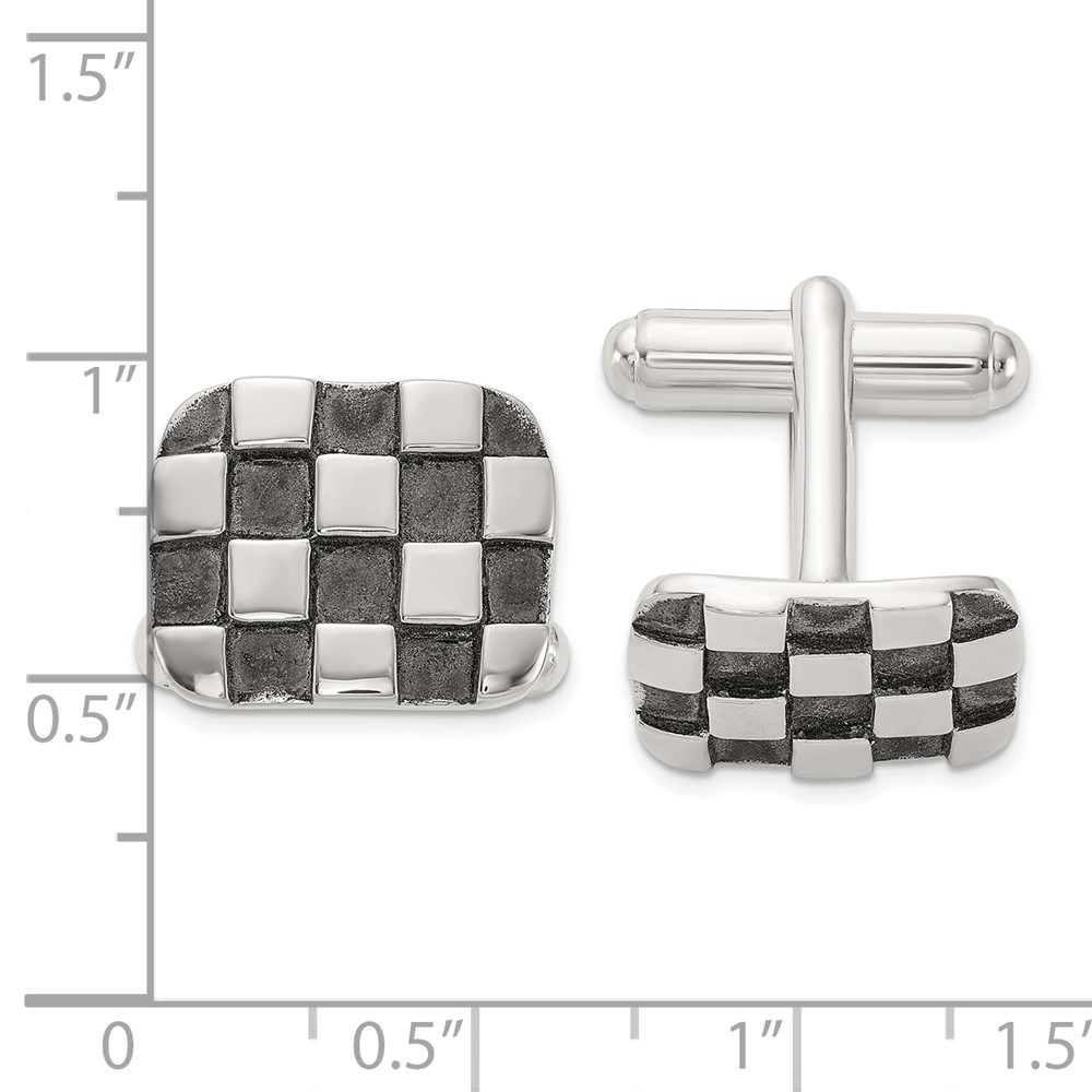 Sterling Silver Oxidized Brushed and Polished Checkerboard Cuff Links (QQ652)