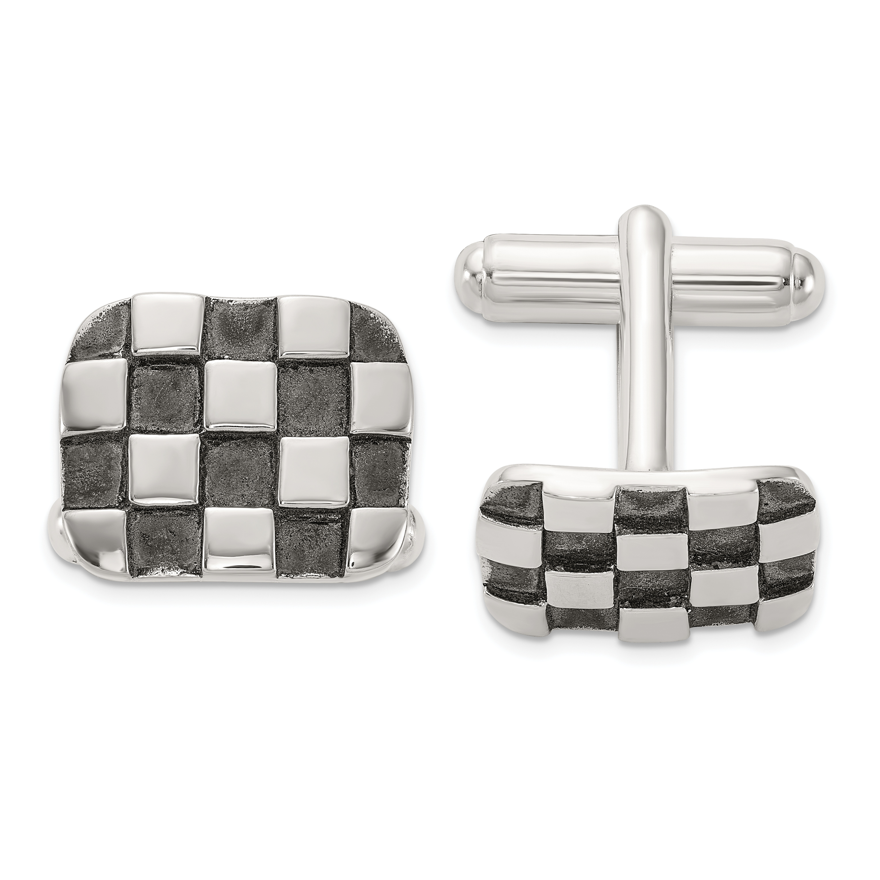 Sterling Silver Oxidized Brushed and Polished Checkerboard Cuff Links (QQ652)