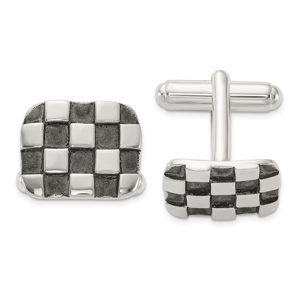 Sterling Silver Oxidized Brushed and Polished Checkerboard Cuff Links (QQ652)