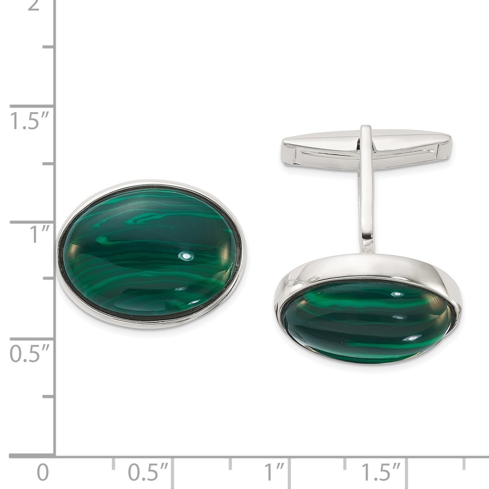 Sterling Silver Polished Malachite Oval Cuff Links (QQ655)
