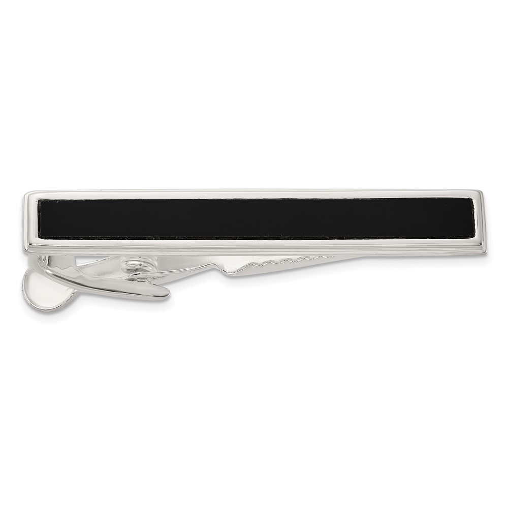 Sterling Silver Polished Onyx Tie Bar (QQ657)