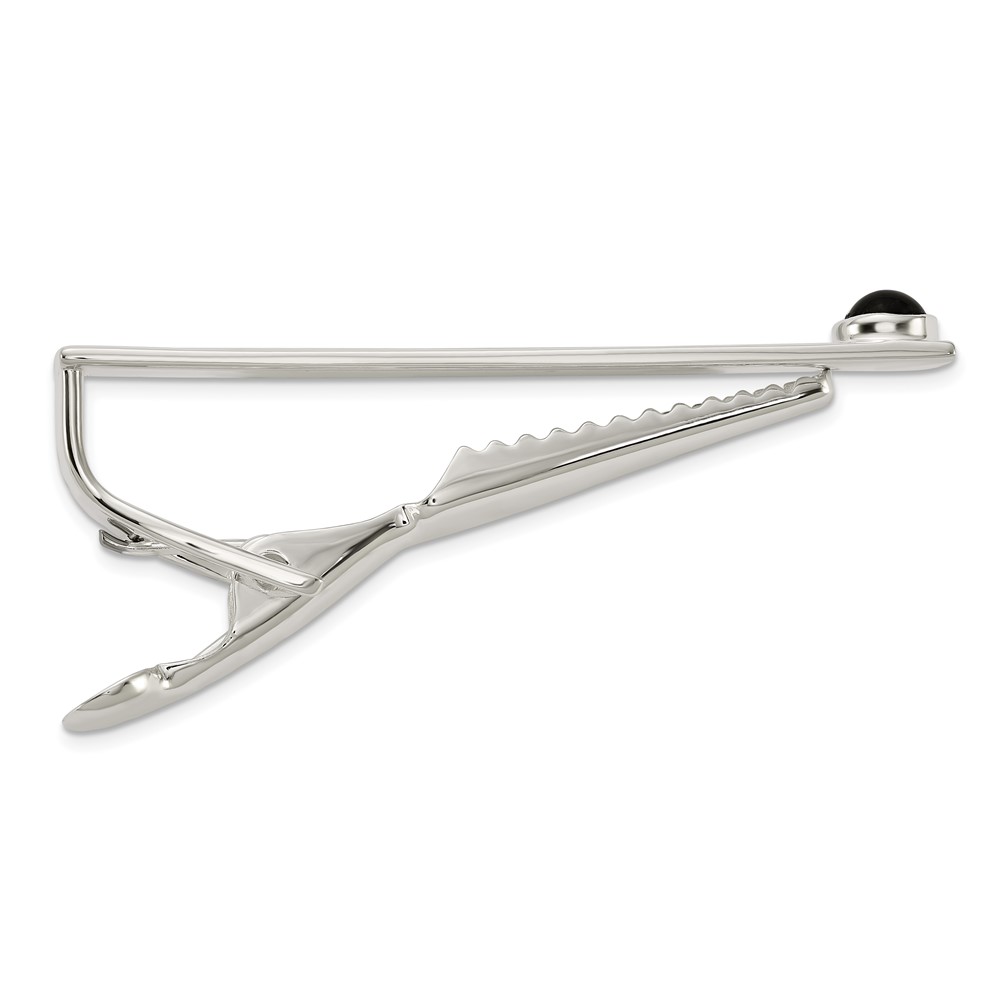 Sterling Silver Polished Onyx Dot Tie Bar (QQ658)