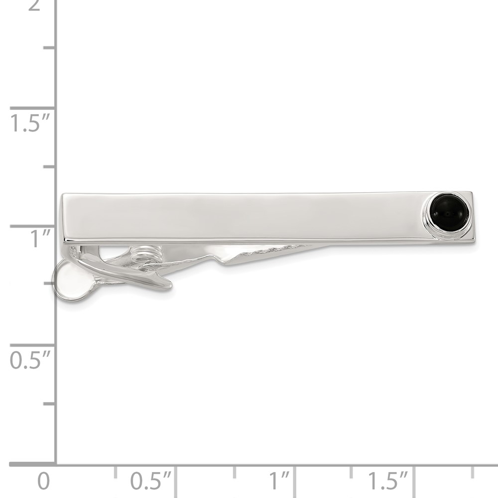Sterling Silver Polished Onyx Dot Tie Bar (QQ658)