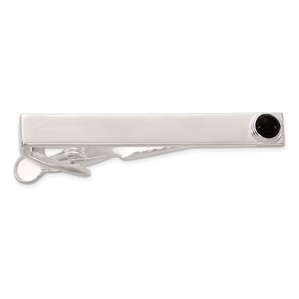 Sterling Silver Polished Onyx Dot Tie Bar (QQ658)