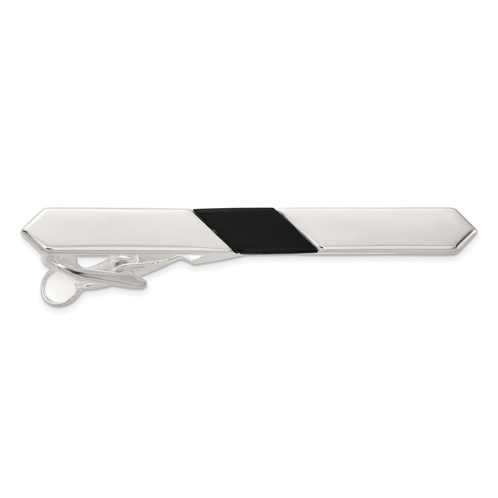 Sterling Silver Polished Onyx Tie Bar (QQ659)
