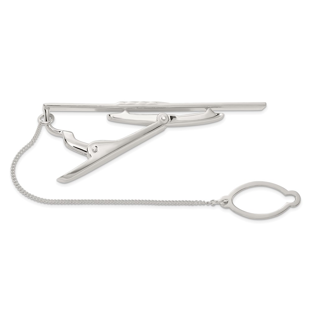 Sterling Silver Polished w/Tie Chain Tie Bar (QQ660)