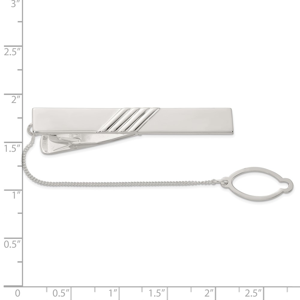 Sterling Silver Polished w/Tie Chain Tie Bar (QQ660)