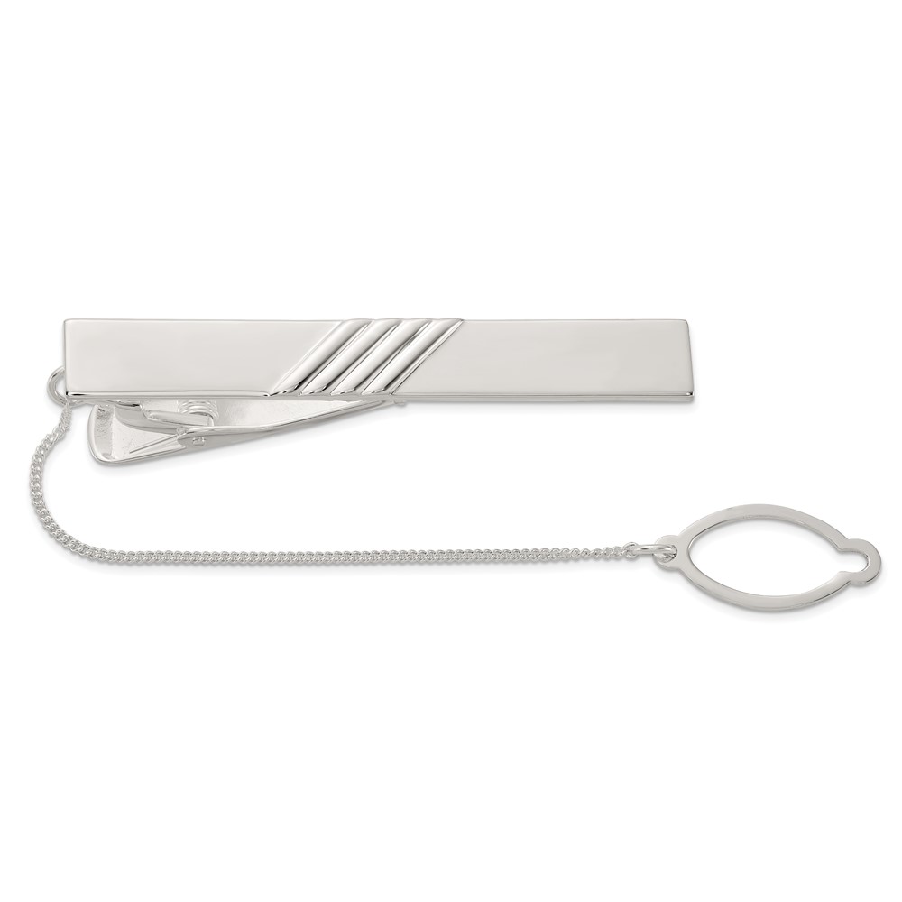 Sterling Silver Polished w/Tie Chain Tie Bar (QQ660)