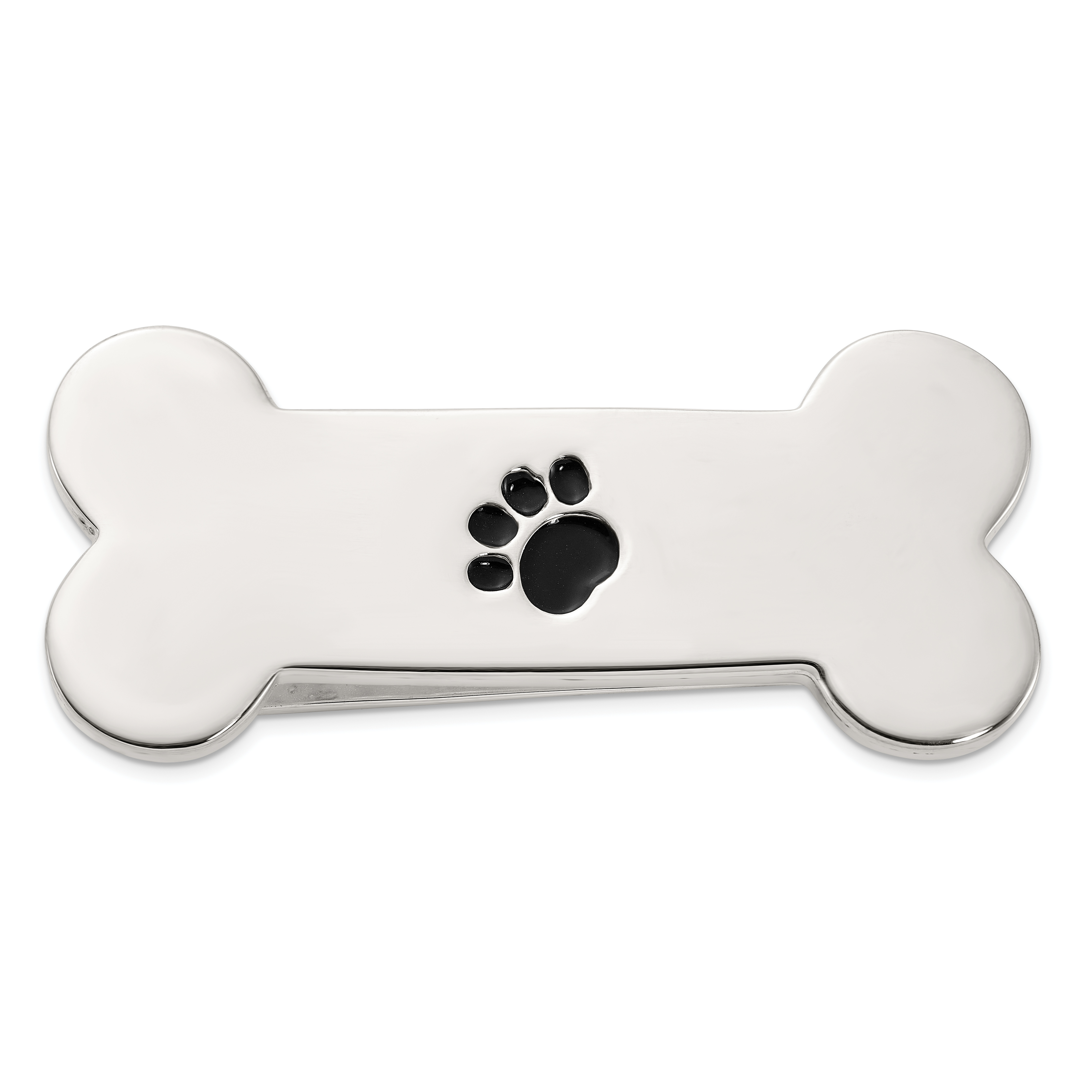 Sterling Silver Dog Bone with Enamel Paw Print Money Clip (QQ661)