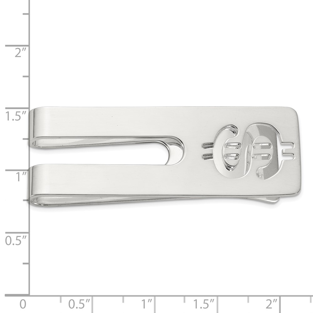 Sterling Silver Rhodium-plated Polished Cut Out Dollar Sign Money Clip (QQ662)