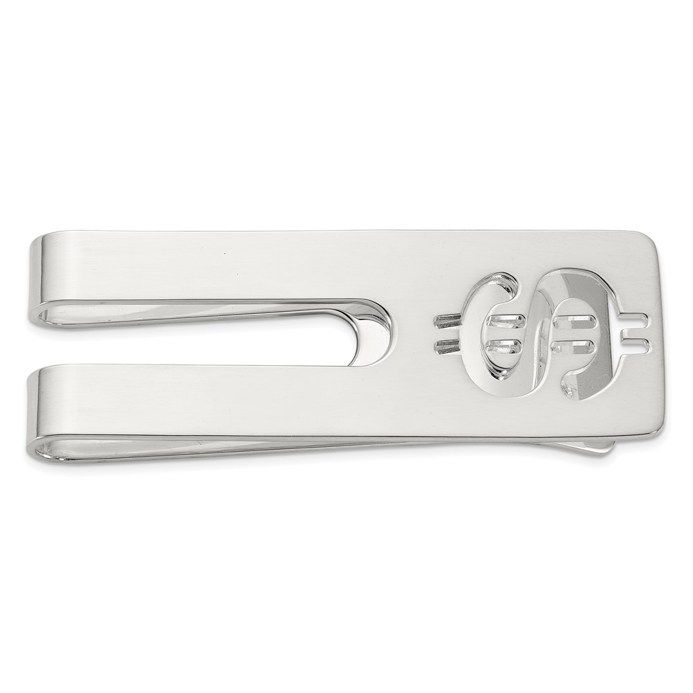 Sterling Silver Rhodium-plated Polished Cut Out Dollar Sign Money Clip (QQ662)