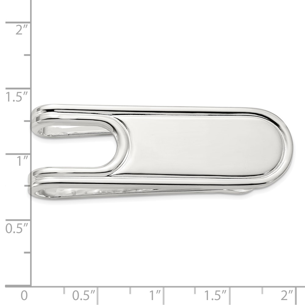 Sterling Silver Rhod-plated Polished Grooved Edge Open Back Money Clip (QQ664)