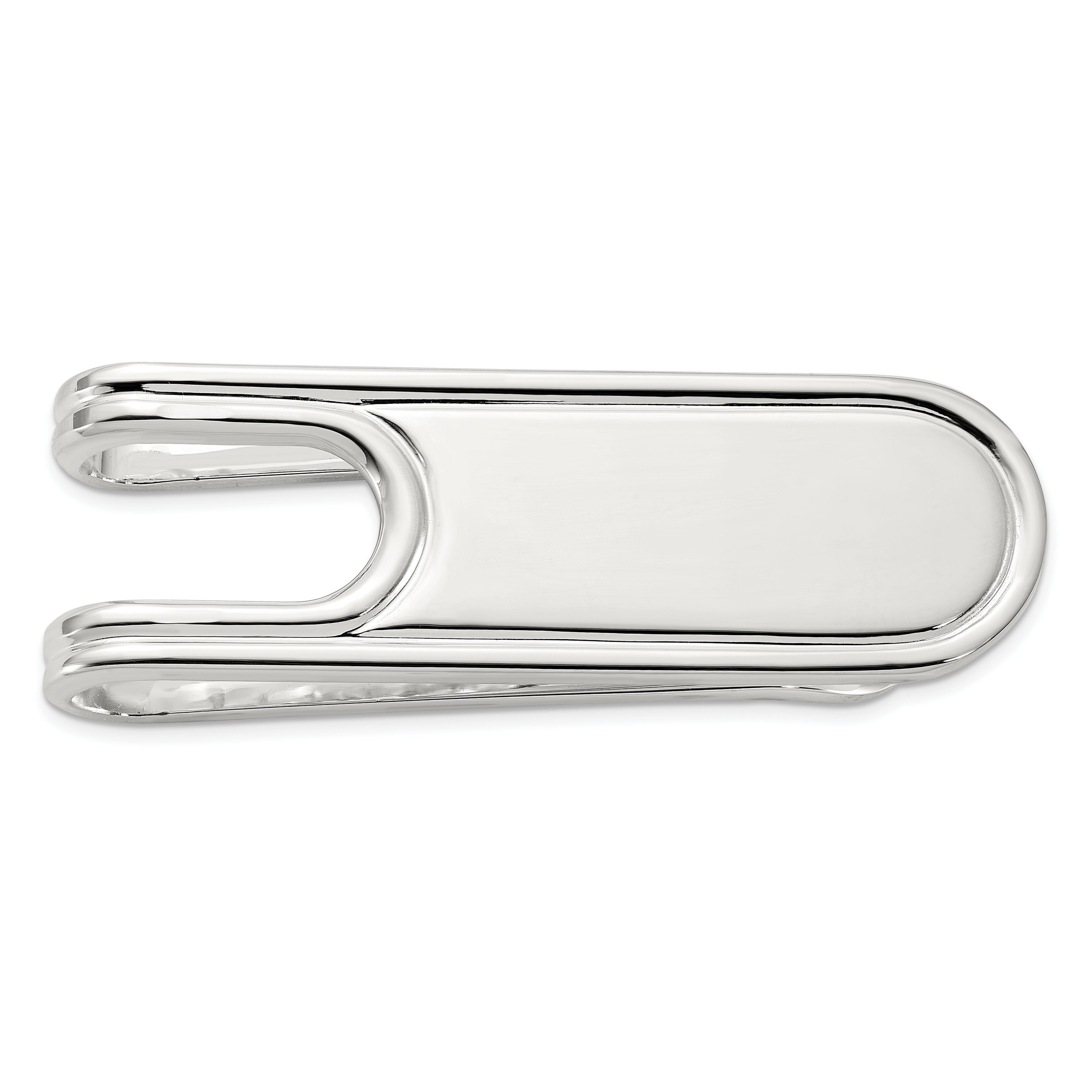 Sterling Silver Rhod-plated Polished Grooved Edge Open Back Money Clip (QQ664)