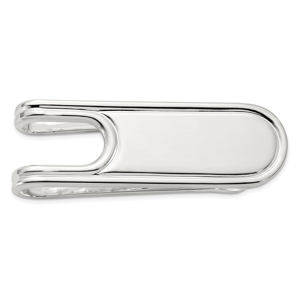 Sterling Silver Rhod-plated Polished Grooved Edge Open Back Money Clip (QQ664)