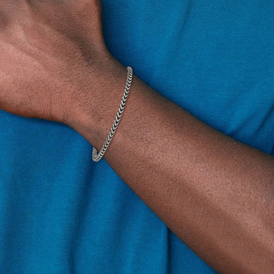 Sterling Silver Antiqued Diamond-Cut Square Franco Chain