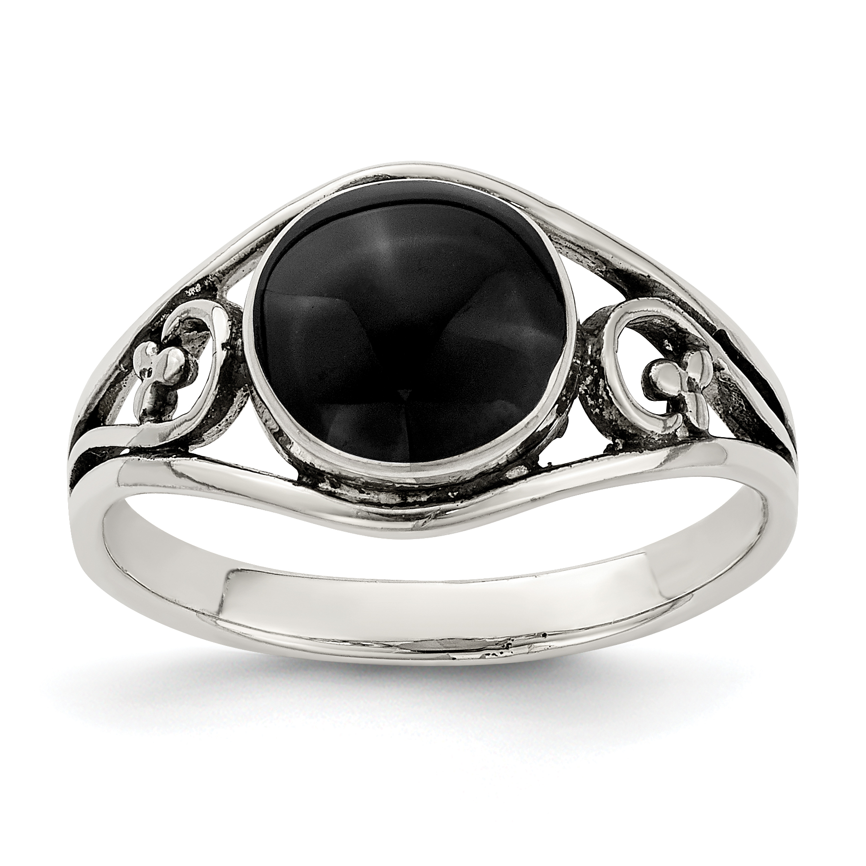 Sterling Silver Antiqued Black Agate Ring (QR1067-6)