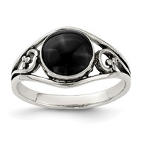 Sterling Silver Antiqued Black Agate Ring view 1