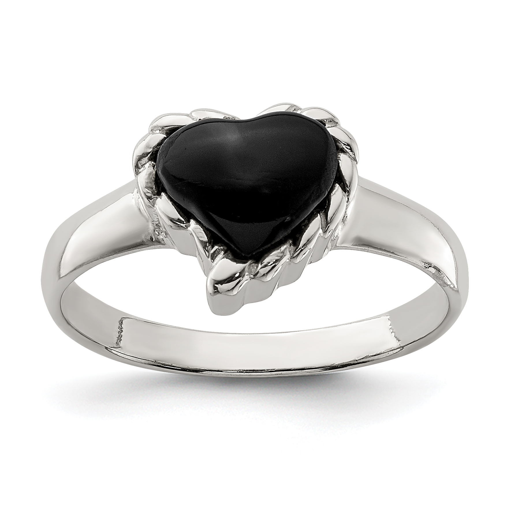 Sterling Silver Onyx Heart Ring (QR1069-6)