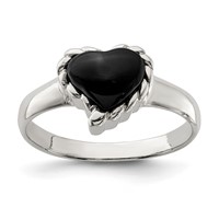 Sterling Silver Onyx Heart Ring view 1