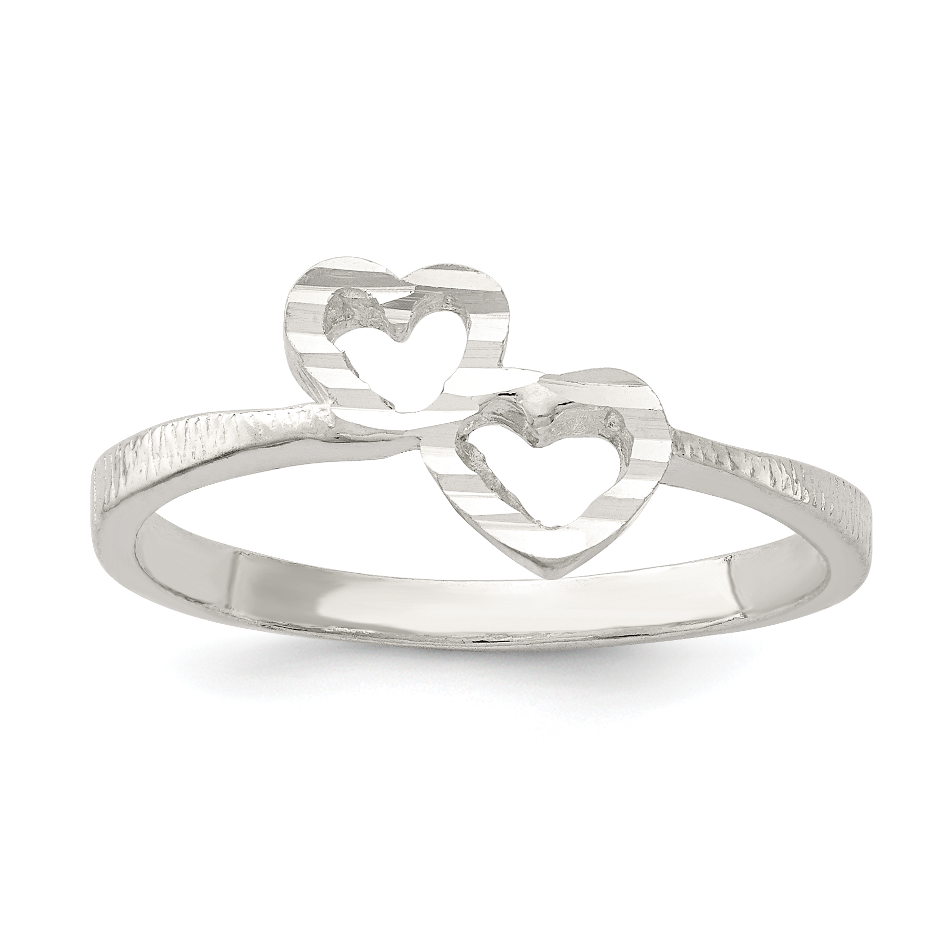 Sterling Silver Diamond-Cut Heart Ring (QR107-7)