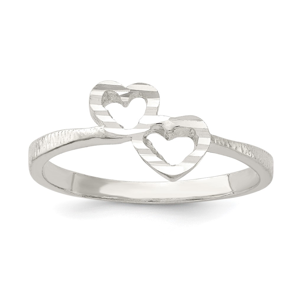 Sterling Silver Diamond-Cut Heart Ring (QR107-7)