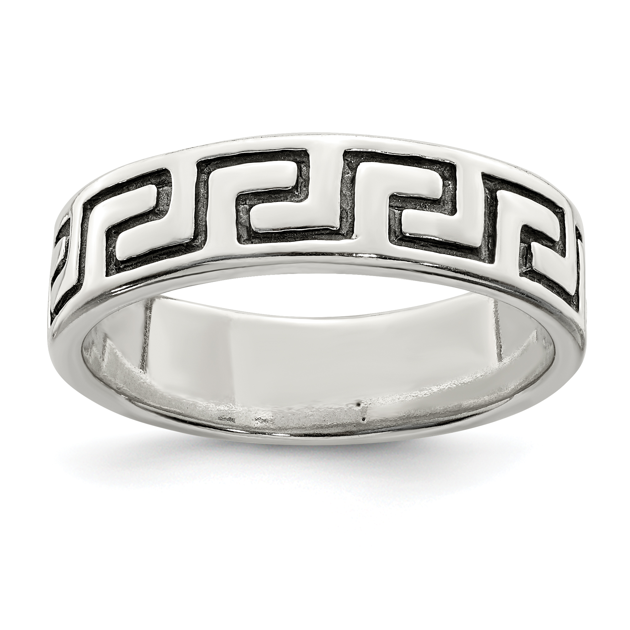 Sterling Silver Antiqued Greek Key Ring (QR1193-10)