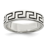 Sterling Silver Antiqued Greek Key Ring view 1