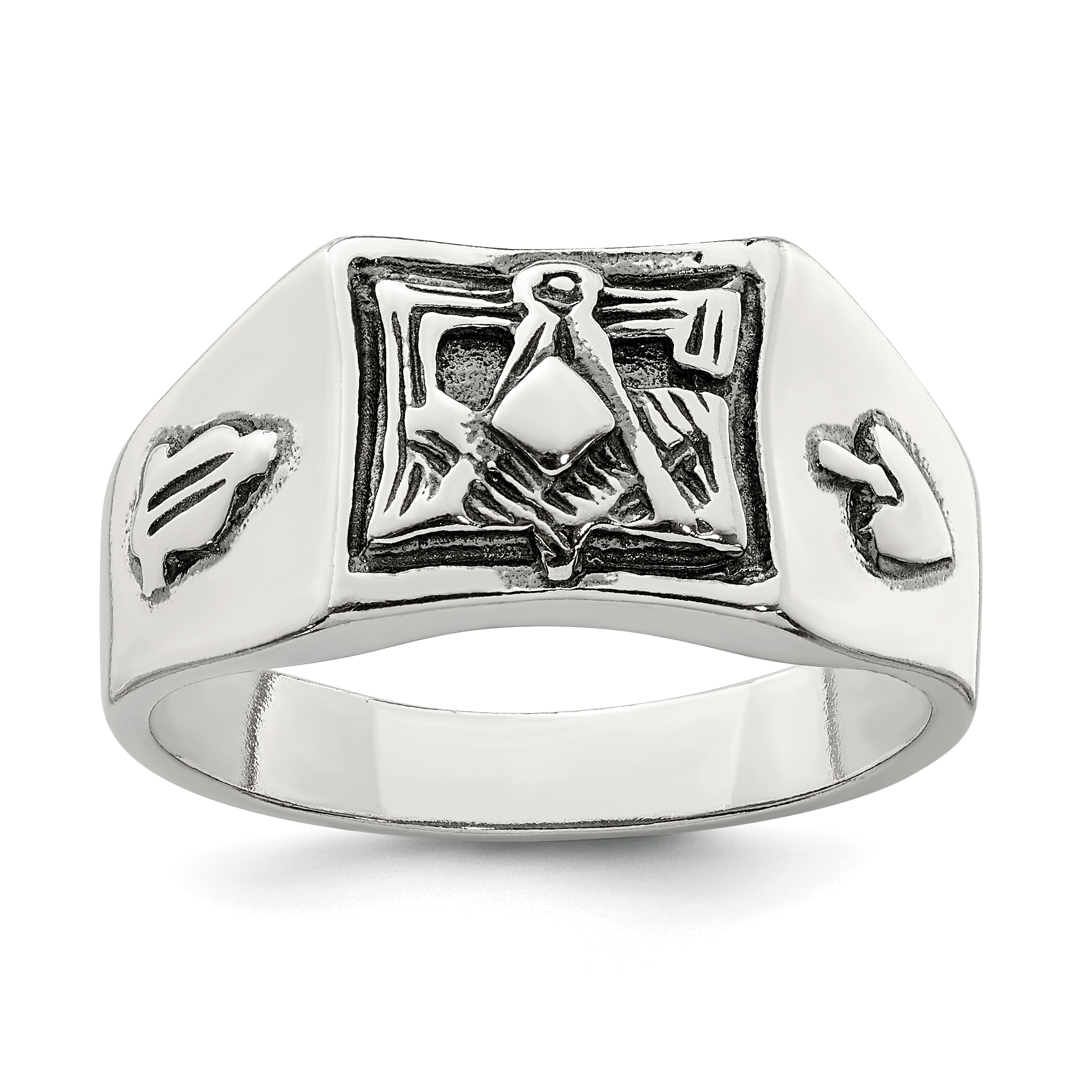 Sterling Silver Antiqued Masonic Ring (QR1240-10)