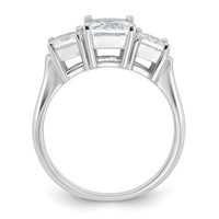Sterling Silver Rhodium-plated Three Stone CZ Ring view 2