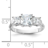 Sterling Silver Rhodium-plated Three Stone CZ Ring view 3