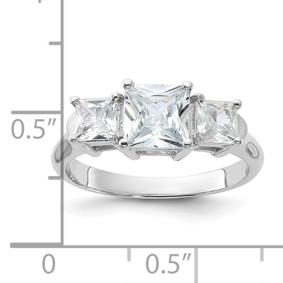 Sterling Silver Rhodium-plated Three Stone CZ Ring
