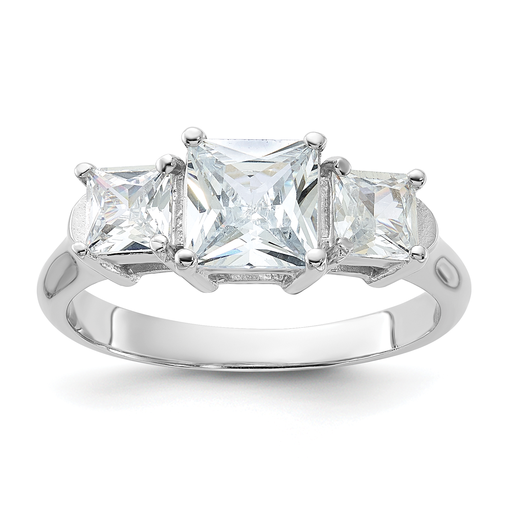 Sterling Silver Rhodium-plated Three Stone CZ Ring (QR1269-6)