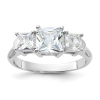 Sterling Silver Rhodium-plated Three Stone CZ Ring view 1
