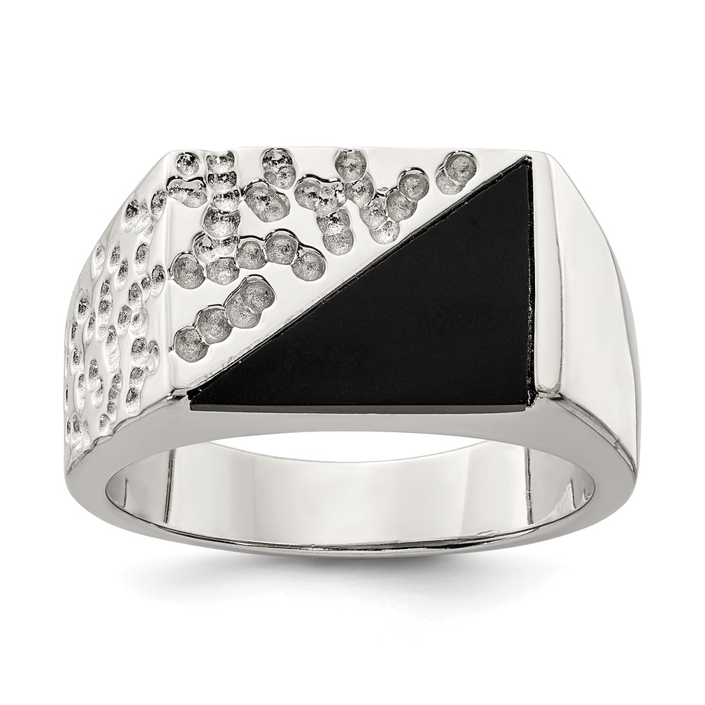Sterling Silver Rhodium-plated Men's Onyx Ring (QR1275-11)