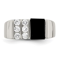 Sterling Silver Rhodium-plated Men's CZ and Onyx Ring view 5