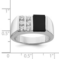 Sterling Silver Rhodium-plated Men's CZ and Onyx Ring view 3