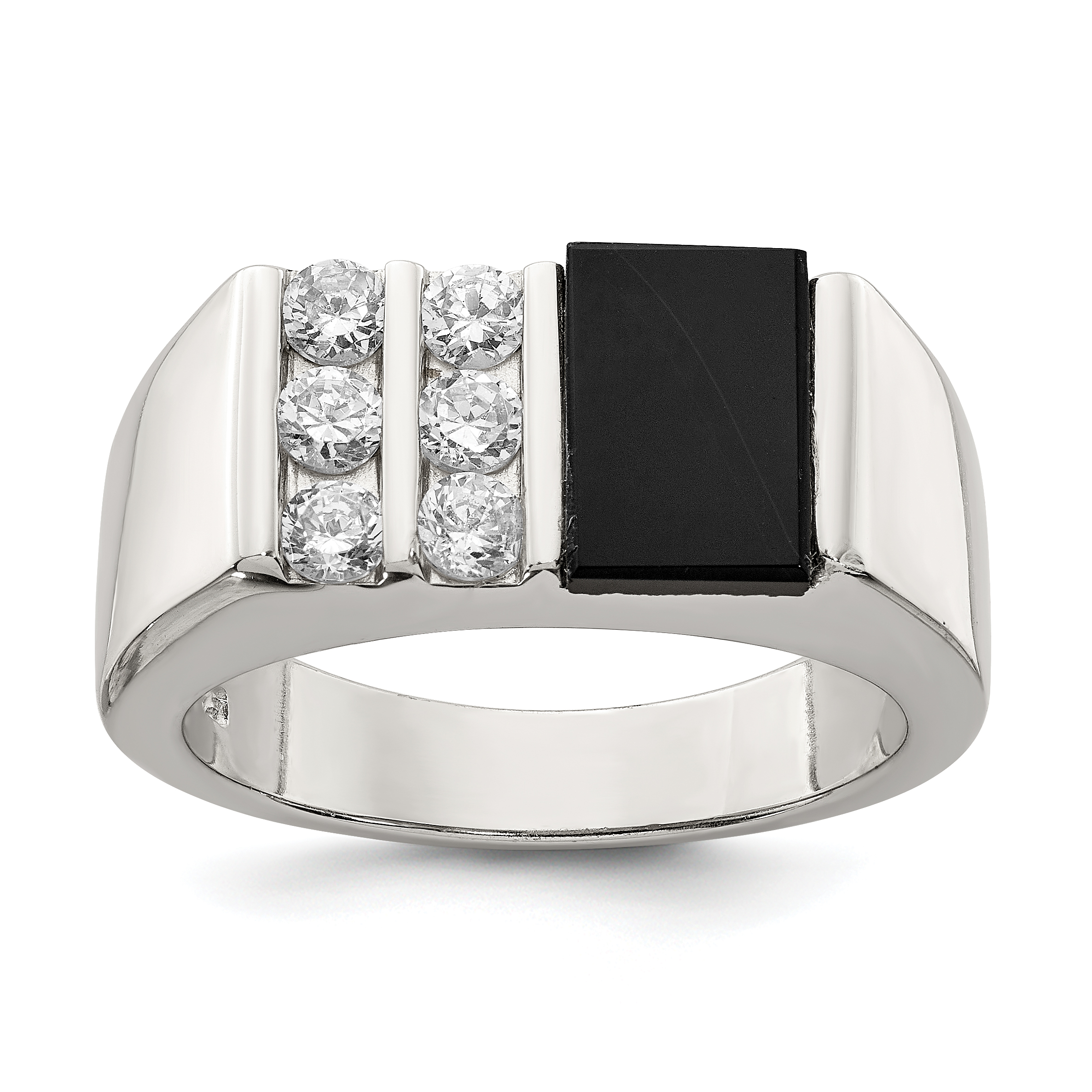 Sterling Silver Rhodium-plated Men's CZ and Onyx Ring (QR1276-10)