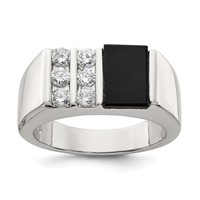 Sterling Silver Rhodium-plated Men's CZ and Onyx Ring view 1