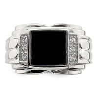 Sterling Silver Rhodium-plated CZ and Onyx Ring view 5
