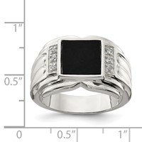 Sterling Silver Rhodium-plated CZ and Onyx Ring view 3
