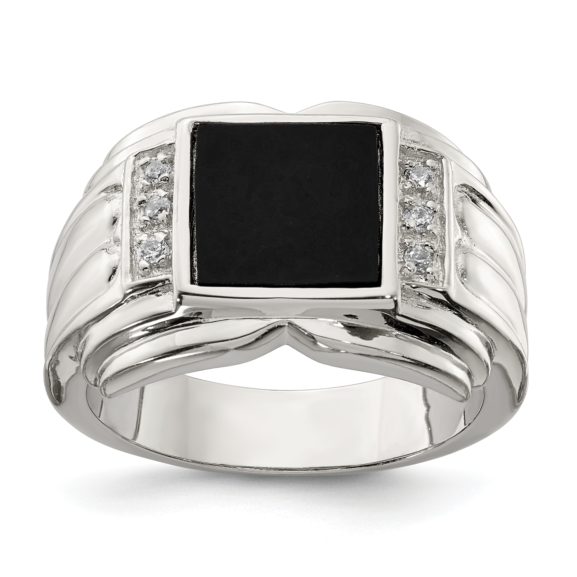 Sterling Silver Rhodium-plated CZ and Onyx Ring (QR1277-10)