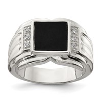 Sterling Silver Rhodium-plated CZ and Onyx Ring view 1