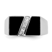 Sterling Silver Rhodium-plated Men's CZ and Onyx Ring view 5