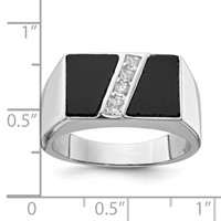Sterling Silver Rhodium-plated Men's CZ and Onyx Ring view 3