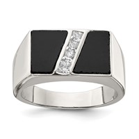 Sterling Silver Rhodium-plated Men's CZ and Onyx Ring view 1