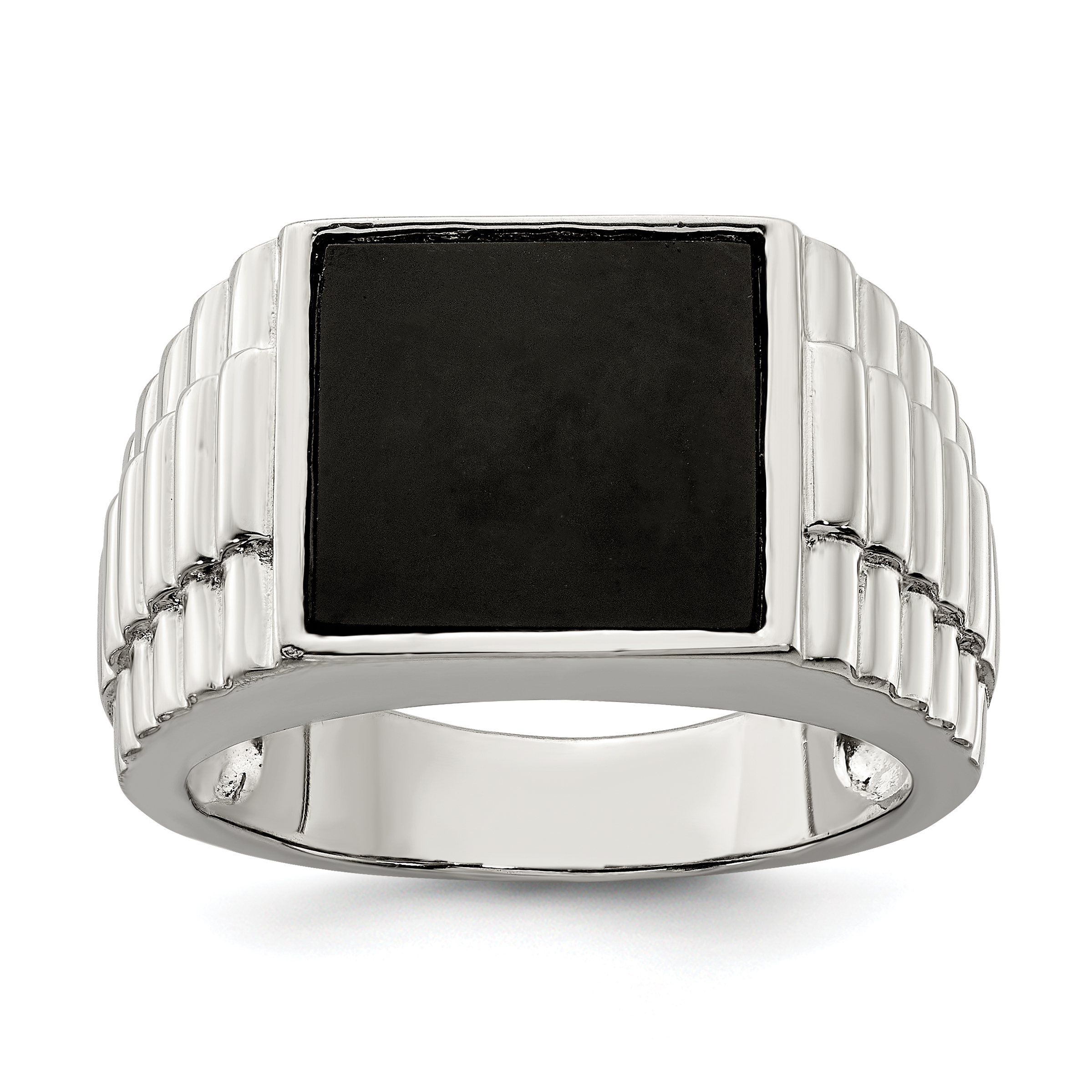 Sterling Silver Rhodium-plated Men's Onyx Ring (QR1279-10)