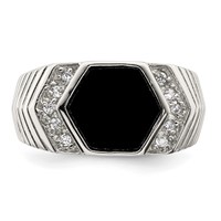 Sterling Silver Rhodium-plated Men's CZ and Onyx Ring view 5