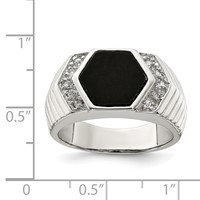 Sterling Silver Rhodium-plated Men's CZ and Onyx Ring view 3