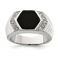 Sterling Silver Rhodium-plated Men's CZ and Onyx Ring view 1