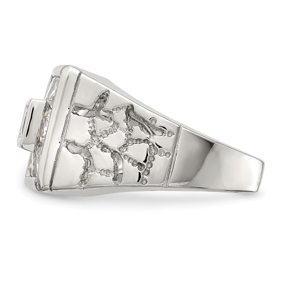 Sterling Silver Rhodium Plated Men's Fashion CZ Ring